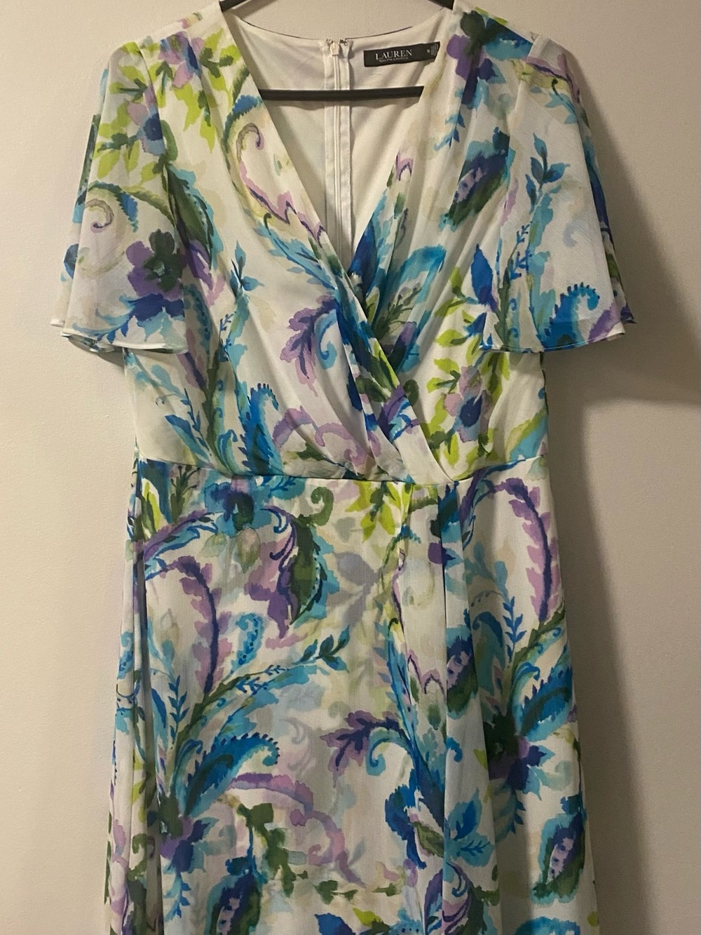 LAUREN Ralph Lauren Floral Watercolor Knee Length Dress - White / Blue / Purple